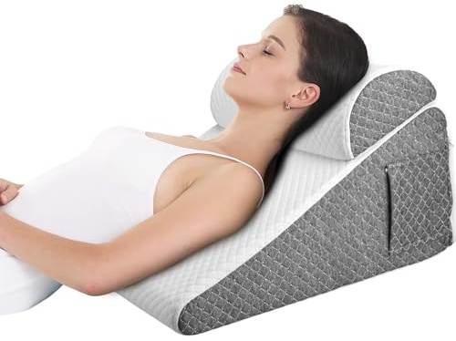 Strixorn Cojín en cuña, cojín de lectura para cama y sofá, 50 x 50 x 26 cm, con funda lavable y espuma viscoelástica, para casa, oficina, cama o sofá