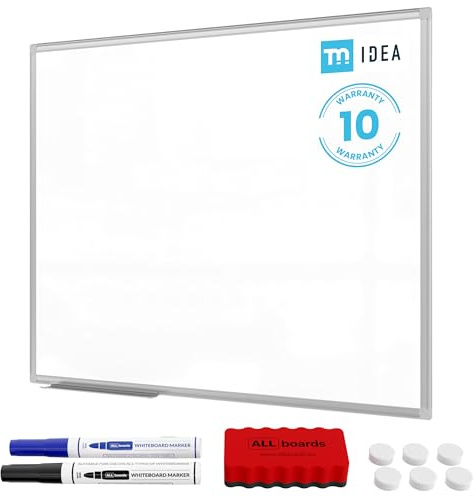 ALLboards Tableau blanc magnétique 100x80cm avec cadre en Whiteboard aluminium + accessoires – Série TM IDEA® Flex