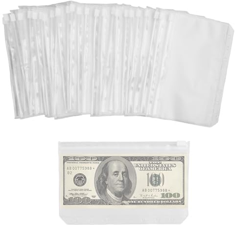 30 Stück，A6 Ordnerhüllen mit Reißverschluss - 6-Loch Dokumententaschen aus PVC - Durchsichtige Sammelmappen für Geld, Coupons & Karten - Wasserfest für Büro, Schule & Haushalt (17X10.5cm)