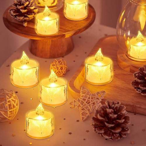 24 Pack LED Tea Lights Candles - Flameless Electric Tea Lights Battery Operated, Transparent Fake Candles Light for Party Ceremony Wedding Birthday Halloween Christmas Decor, Warm Light (3.6×5cm)