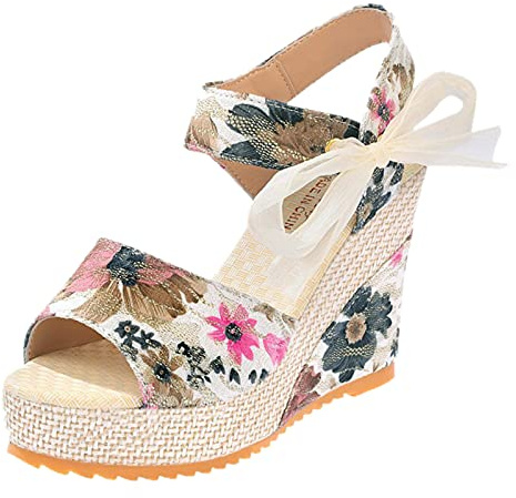 ZTFYKLIN Sandalias Mujer Verano Negro Fashion Cuñas Zapatos Lace Plataforma De Flores Femenina Footwear Ladies Femeninas Hot Pink, 40 Alpargatas Cuña Primavera 2026 Y Palas Negras Planas Caminar