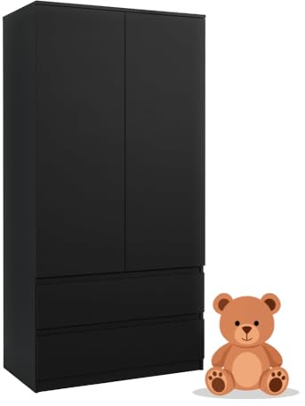meble masztalerz Kindergarderobe mit 2 Türen, Schwarz 180x90x50cm | Kinder Kleiderschrank, Kinderzimmer Möbel, Schlafzimmerschrank, Garderobenschrank, Schrank, Kleiderschränke Schlafzimmer