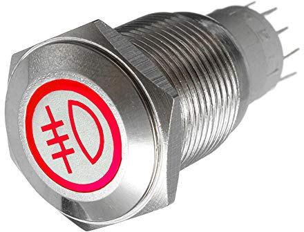 Mintice 16 mm växelströmbrytare röd LED 12 V 3 A tryckknapp bil metallbrytare rostfritt stål vattentät bakre dimljus
