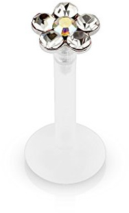 Tapsi´s Coolbodyart® Piercing Labret Lippenpiercing Bioflex Zirkonia 8mm Blume Klar