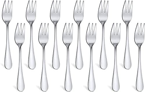 RayPard 12-Piece (14 cm) Stainless Steel Pastry Fork Set, Mirror Polishing Cake Dessert Fork Set