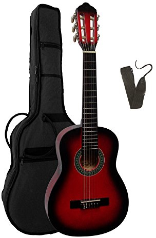 1/4 GITARRE - KONZERTGITARRE IM SET - KINDERGITARRE - CLASSIC - ROT-SCHATTIERT - DECKE LINDENHOLZ - TASCHE - BAND - K8