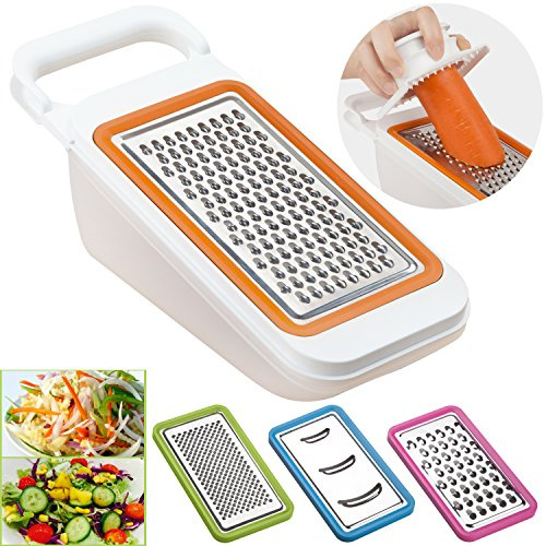 Cooko Gemüsehobel,Multifunktions Reibe set, Mandoline GemüseSchneider,4 Austauschbar Rostfreier Stahl Klingen- Reibe, Schredder, Julienne und Zester