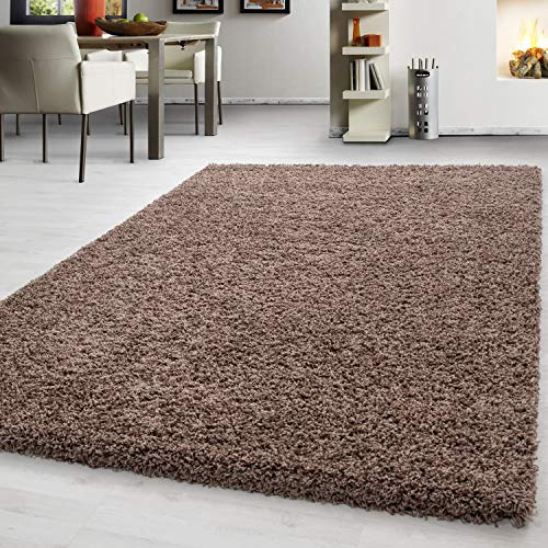 Teppium Moderner Hochflor Teppich Wohnzimmer 200x300 (200 x 290 cm) Mokka - Shaggy Flauschiger Teppich, Extra Weich, Pflegeleicht und Einfarbig - für Schlafzimmer, Küche und Esszimmer