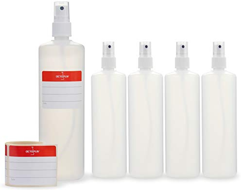 Octopus 5 x 250 ml spray bottles with finger atomiser, plastic bottles with pump sprayer, plastic bottles made of HDPE with atomiser, incl. 5 labels | Natural empty bottles with PP atomiser and clear cap for filling and fine spraying of liquids.