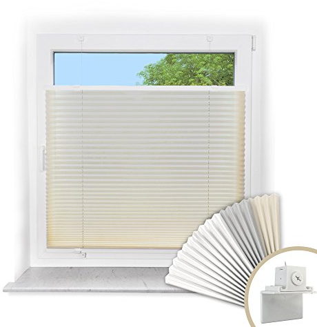 Victoria M. Easyfix Plissee Faltrollo ohne Bohren, zum Klemmen oder Kleben, Sonnenschutz Sichtschutz Fenster, 60 x 120 cm, Weiß
