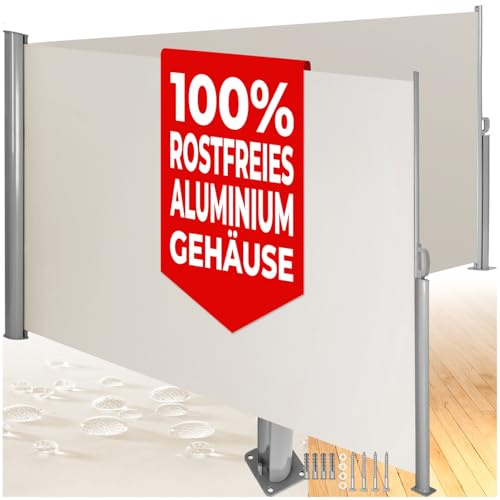 tectake® Tenda Frangivento Doppia Estensibile, Cassettone in Alluminio, Frangivista con Meccanismo Automatico, Protezione Solare e Privacy, Ideale per Balconi e Terrazzi, 200x600 cm - Beige