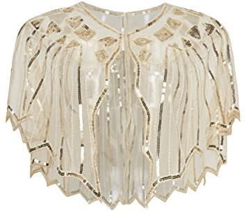 BABEYOND Pañuelos para mujer, estola para vestido de noche, estilo retro de los años 20, para boda, fiesta, novia, chal, disfraz de Gatsby, accesorios, beige, Talla única
