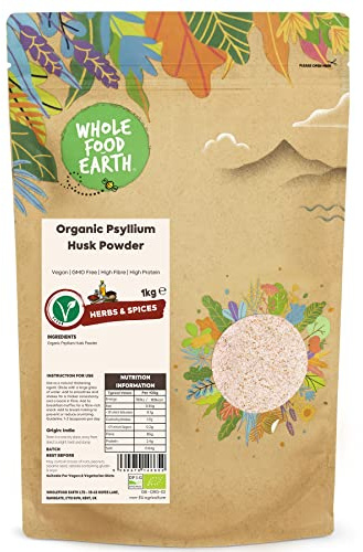 Wholefood Earth Organic Psyllium Husk Powder 1kg Vegan | GMO Free | High Fibre | High Protein | Certified Organic