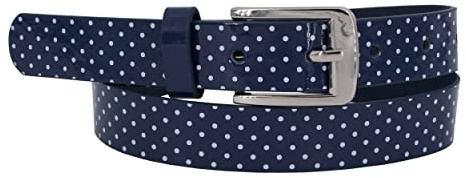 EANAGO Kindergürtel für Mädchen, verstellbarer Gürtel für Kinder aus veganem Kunstleder, schimmerndes Navy/Weiß mit Polka Dots, 2,5 cm breit, Dornschnalle, 57–72 cm Umfang, 80 cm Länge