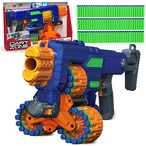 Dart Zone Savage Spin Triple-Trommel Motorisierte Dart Blaster – Halbautomatische Spielzeugpistole fasst 45 Patronen, schießt Patronen bis zu 25m – Kompatibel mit Nerf Pfeile - Kinder Waffen
