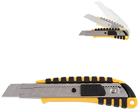 D.RECT 2048 Set 5 Stück Cuttermesser mit Metallführung Klinge 18mm mit gummiertem Griff Teppichmesser Universalmesser Profi Cutter/Messer