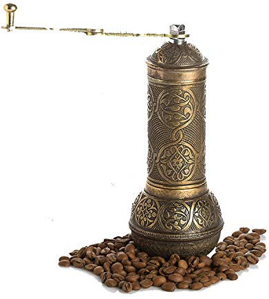 Coffee Grinder, Refillable Turkish Style Mill with Adjustable Grinder, Manual Coffee Mill with Handle, Antique Grinder Metal with Hand Crank, Adjustable Coarseness (Antique Gold)