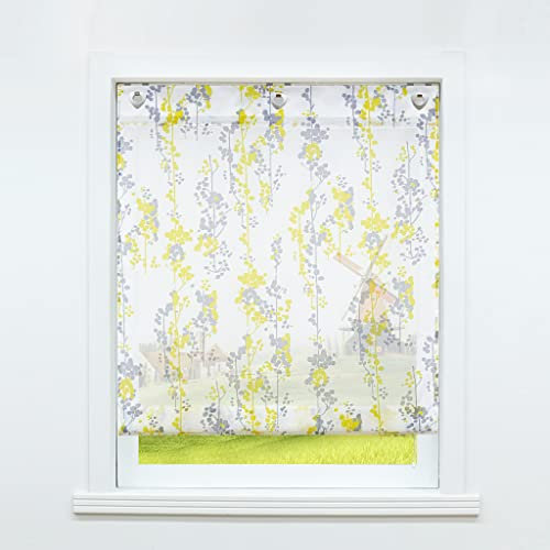 CORLIF Voile Raffrollo mit U-Haken Gardinen Küche Raffgardinen Halbtransparent Ösenrollo Kinderzimmer Vorhänge Modern Gelb BxH 80x140cm 1 Stück