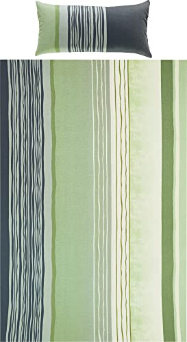 REDBEST Bettwäsche, Bettgarnitur Single-Jersey grün-grau Größe 40x80 cm / 135x200 cm - Wendekissenbezug, temperaturausgleichend, bügelfrei, mit Reißverschluss