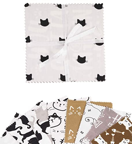 Soimoi Katze Drucken Vorgezogener 5-Zoll-Baumwoll-Stoff-Quilting-Quadrate Charme Pack Diy Patchwork-Nuhen Handwerk - Braun, Grau, Schwarz & Weiß