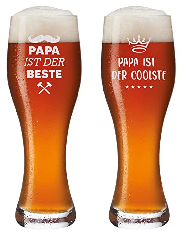 polar-effekt Leonardo - Vasos de cerveza de trigo (2 unidades, 0.5 L, con diseño personalizado, con nombre personalizado, día del padre, Navidad - Diseño Papa es el mejor y más guay)