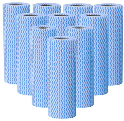JINYUDOME J Cloth, 10 blaue Tuchrollen, Lappen Rolle, Wiederverwendbare Reinigungstücher, Putztücher auf Rolle, weich und schnell trocknend, Einweg Spültücher Rolle, Wischtücher Rolle
