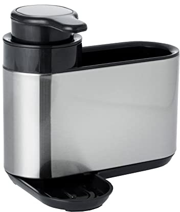 Casa & Casa Classico Stainless Steel Soap Dispenser & Sponge Holder, Dishwashing Dispenser Pump Bottle with Holder for Kitchen & Bathroom Fingerprint-Proof Coating, Kitchen Sink Organiser Caddy