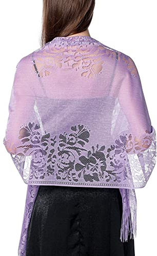 Ladiery Floral Lace Shawl with Tassels, Soft Wrap for Wedding Evening Party