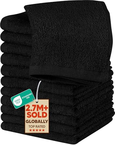 Utopia Towels Baumwoll-Waschlappen-Set – 100% ringgesponnene Baumwolle, hochwertige Flanell-Waschlappen für das Gesicht, sehr saugfähige und weiche Handtücher, 12 Stück, Schwarz