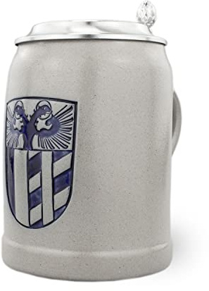 Bavariashop PREMIUM Bierkrug Schwaben • Handgefertigter, bayerischer Bierkrug mit Zinndeckel 0,5l