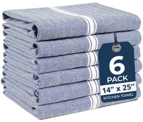 100% Cotton Kitchen Dish Towels - Soft Absorbent Tea Towels in Grey, Reusable and Durable, 14 x 25 - 6 Pack