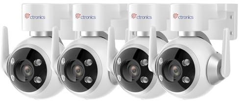 Ctronics Kit Cámara Vigilancia WiFi Exterior 4PCS, IP Camara Vigilancia Domicilio con Seguimiento Auto Detección Humana, 30M Visión Nocturna Colorida, Audio Bidireccional, 3 Métodos de Montaje (2)
