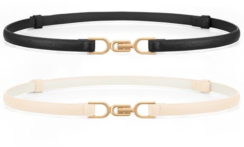 WHIPPY 2er-Pack schmaler Taillengürtel für Damen Verstellbarer dünner Gürtel Schmaler Ledergürtel mit Gold metallschnalle für Kleid