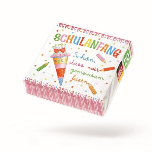 20 Servietten Einschulung Mädchen rosa pastell als Tischdeko Deko Schuleinführung Schule mit Zuckertüte und ABC. Deko Schulanfang Mädchen Schulkind 2026 mit Spruch 33x33cm