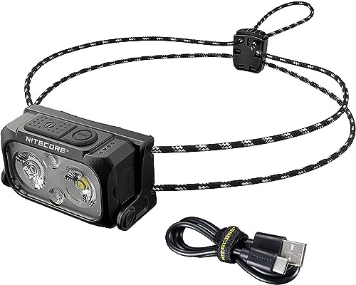 Nitecore Stirnlampe NU21, leicht, USB-C-aufladbare LED Kopflampe, 360 Lumen, 58 m Leuchtweite, Rotlicht für Nachtsicht, schwarz