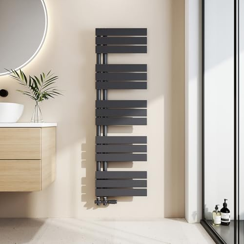 EMKE Badheizkörper Flach 1320x400 mm, Handtuchheizkörper mit Seitenanschluss, Effizienter Handtuchwärmer Handtuchtrockner Heizkörper für Bad, Anthrazit, 598W