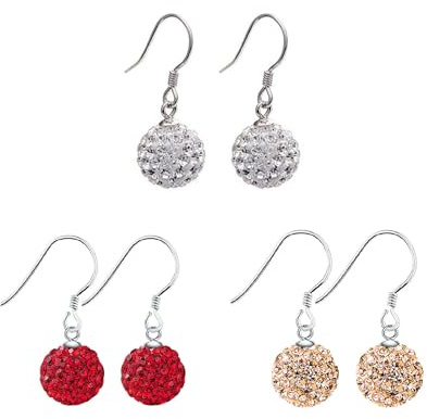Hmzidz 3 Paare Kristall Kugel Ohrringe Hängend,Tropfen Ohrringe 925 Sterling Silber,Hänge Ohrringe Set,Ohrhänger für Damen und Mädchen(10MM)
