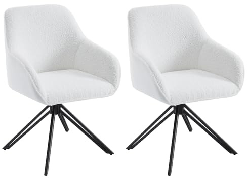 WOLTU Esszimmerstühle drehbar 2er Set, Ergonomischer Stuhl Esszimmer, Sessel Wohnzimmer, Drehstuhl, Küchenstuhl, Polsterstuhl mit Armlehnen, Loungesessel Chenille und Cord, Weiß, EZS11ws-2