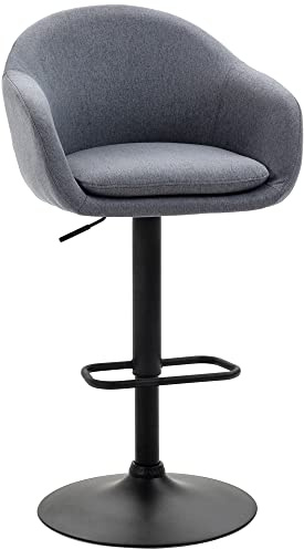 HOMCOM Taburete Alto de Cocina Regulable en Altura Taburete de Bar Tapizado de Tela con Reposapiés y Pata de Acero Carga 110 kg 54x54x92-112 cm Gris Oscuro