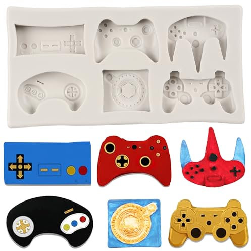 QDMOLDS Game Controller Cake Fondant Mold Video Game Gamepad Silicone Chocolate Candy Mold for Cake Decoration Cupcake Topper Sugar Craft Polymer Clay Gum Paste