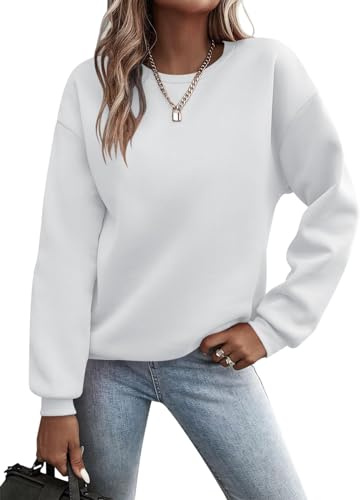 Minetom Pullover Damen Sweatshirt Einfarbige Langarm Rundhals Pulli Herbst Winter Frauen Locker Casual Oberteil Sport Streetwear Sweatshirts ohne Kapuze Langarmshirt B Weiß XL z
