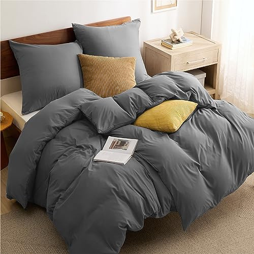 BEDSURE Bettwäsche 200x220 3teilig Mikrofaser - Anthrazit, 80x80 Kissen | Kontrast-Design Wendebettwäsche mit Reißverschluss, Oeko-TEX zertifiziert, einfache Montage, für Zuhause & Hotel