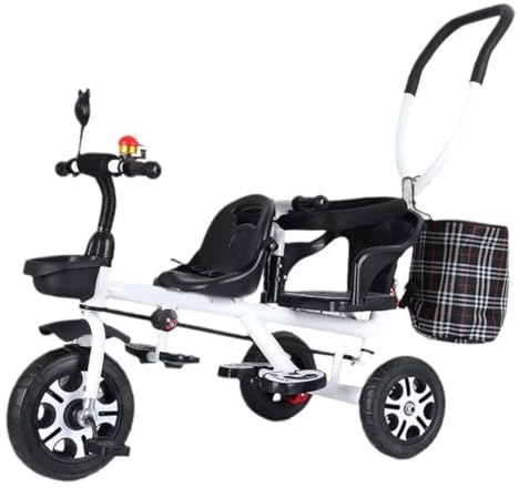 iumLeap Toddler Stroller with Parent pushrod,Kids Trolley for Age 2-5,Dual Seats Tricycle for Twins,Kids trikes,Rear seat with armrest and guardrail,Front seat with Belt (White)
