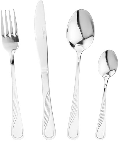 KARL HAUSMANN Service de Table 6 Personnes, 24 Pièces en Acier Inoxydable - Ménagère avec Couteaux Fourchettes Cuillères et Petites Cuillères, Poli Brillant, Couverts Lave-Vaisselle