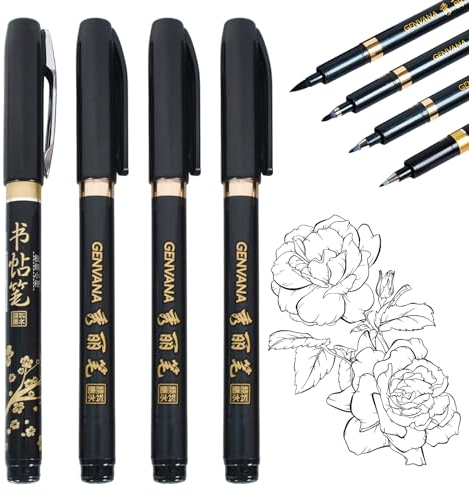 4 Stück Japanischer Stift, Japanische Stifte Teechinesische Japanische Kalligraphie Shodo Pinsel Tinten Feder Schreibens Zeichnungs Fertigkeit