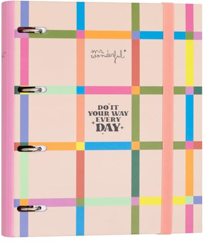 Mr. Wonderful - Carpeta con anillas y folios Urban - Do it your way every day - Carpeta con 4 Anillas, Goma Elástica y Protección Antirayaduras - Incluye Recambio de Folios - 120 hojas