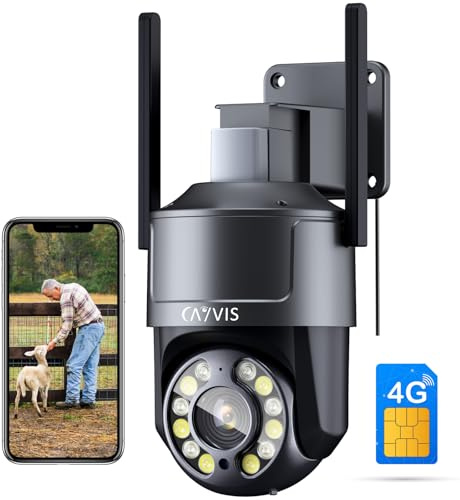 2.5K 4MP 3G/4G LTE Überwachungskamera Aussen mit SIM Karte, PTZ IP Kamera Outdoor 355°/90° Schwenkbar, Personenerkennung und Automatische Verfolgung,Farb-Nachtsicht 30M,TF-Speicher,2-Wege-Audio,IP66