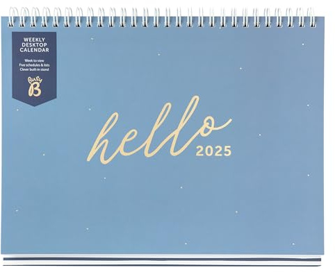 Busy B - Calendrier semainier de bureau Janvier à décembre 2025 - Bleu - Agenda de bureau avec cinq calendriers, des listes à détacher et un support intégré