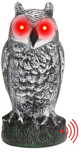 Dreuhuing Eulen-Statue - Gefälschte Eule mit blinkenden Augen, erschreckendem Geräusch- und Bewegungsmelder | Gefälschte Eulen-Vogelscheuchen, Kunststoff-Eulenstatue zum Schutz von Pflanzen, Bäumen