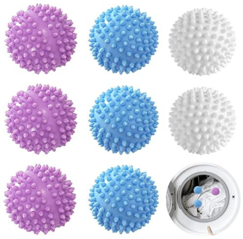 8 Pcs Washing Machine Balls, Dryer Balls for Laundry UK, Laundry Balls, Washing Balls,Tumble Dryer Balls | Reusable Soft Drying Balls for Tumble Dryer (Large Size White*2, Blue*3, Purple*3)
